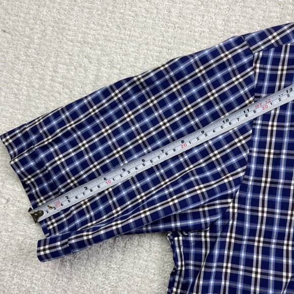 Paul & Shark Yachting Shirt Men Sz 44 Plaid Blue / Brown Short Sleeve Soft Touch - Picture 9 of 16